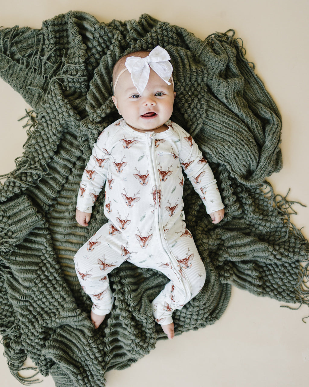 Reindeer Games Ribbed Bamboo Zippy Pajamas *NB to 3/6m left