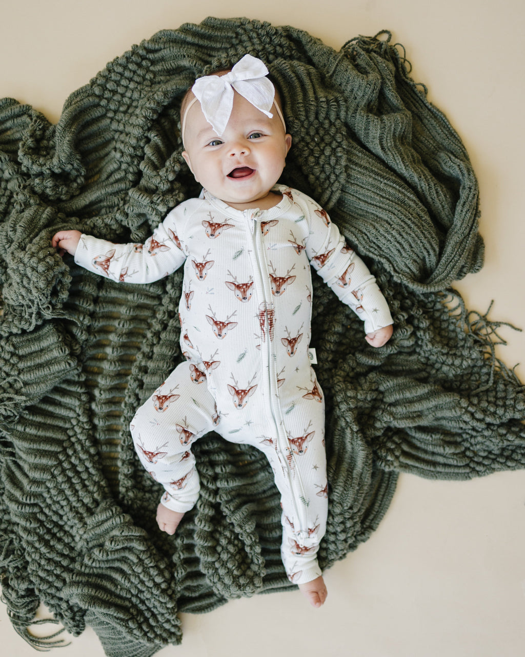 Reindeer Games Ribbed Bamboo Zippy Pajamas *NB to 3/6m left